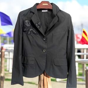 Just in Case Embroidered Black Charcoal Cotton‎ Blazer Office Preppy Equestrian